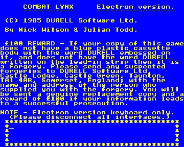 Combat Lynx (1985)(Durell Software) screen shot title
